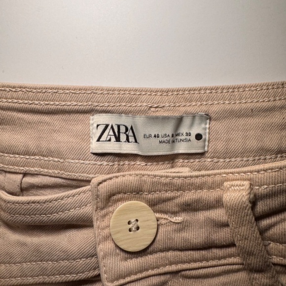 Zara Women’s Wide Leg Jeans Size 8 Beige High Rise Raw Hem Festival Boho - Picture 2 of 4
